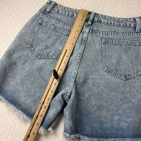 90s Y2K Style Women's Size Large Blue Jean Shorts Jorts Distressed Hem Mom - Picture 10 of 12